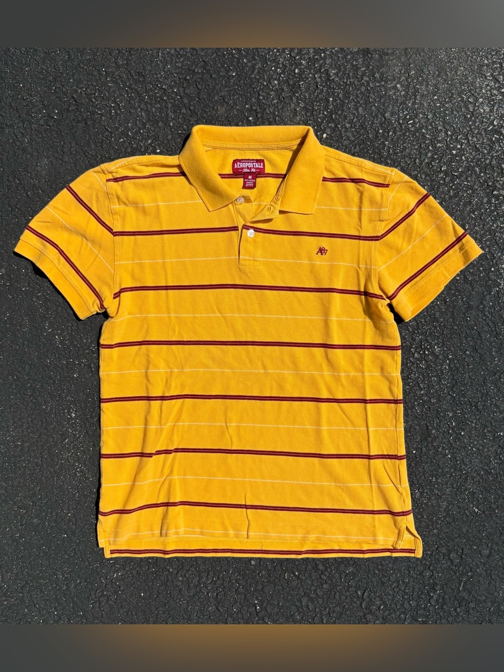 Vintage Aeropostale Striped Embroidered Slim Fit Polo Shirt Size M Summer Y2K